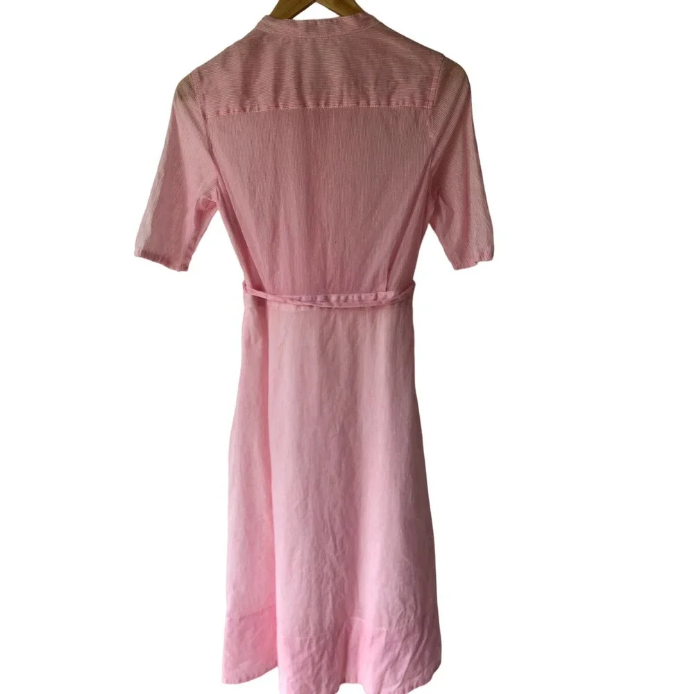 J. Crew Pink Midi Dress with Tie Waist and Pintuck Front